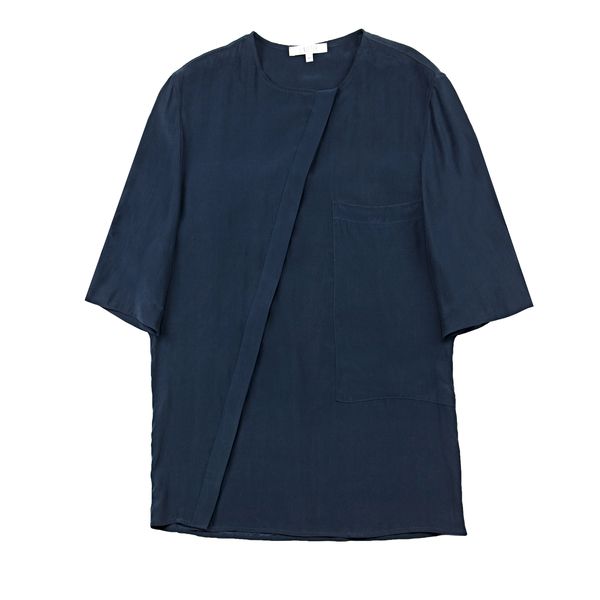 Vincetta Navy Asymmetrical Placket Shirt Vincetta Navy Asymmetrical Placket Shirt