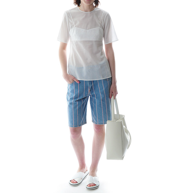 T By Alexander Wang Cotton Voile Short Sleeve Tee with Bra T By Alexander Wang Cotton Voile Short Sleeve Tee with Bra