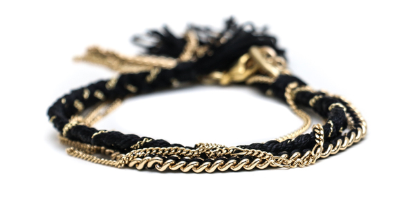 Alyssa Norton Double Braid and Double Chain Drape Bracelet in Black and Gold Alyssa Norton Double Braid and Double Chain Drape Bracelet in Black and Gold