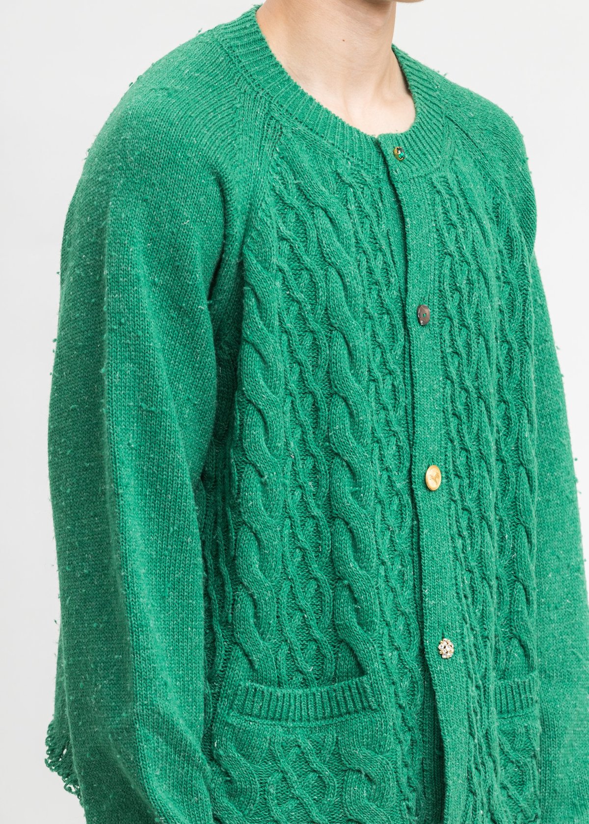 Doublet Recycle Wool Cable Cardigan - Green | Garmentory Doublet Recycle Wool Cable Cardigan - Green | Garmentory