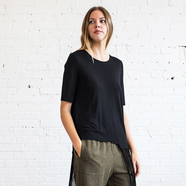 Raquel Allegra Fringe Tee Black Raquel Allegra Fringe Tee Black