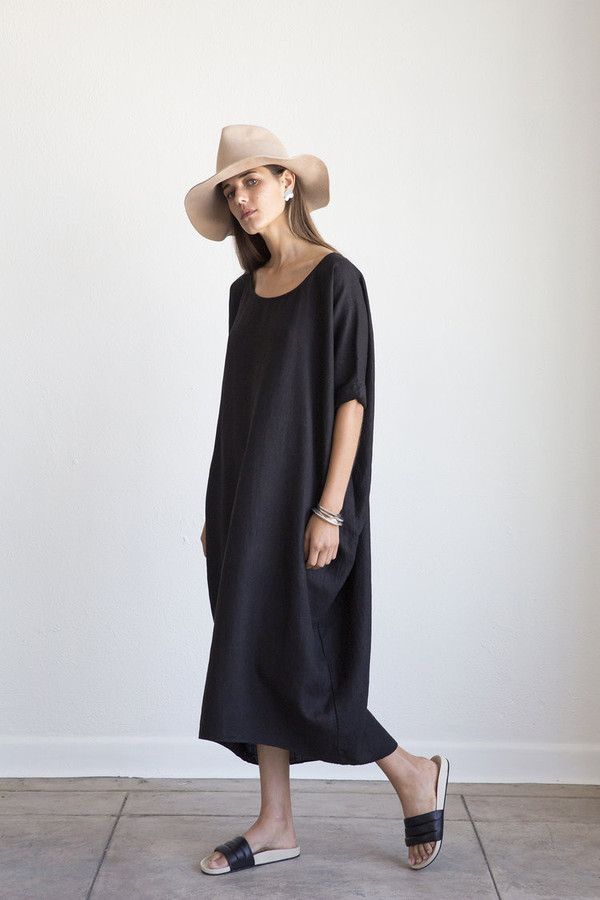 Rachel Craven Textiles Long Cocoon Dress - Black Linen Rachel Craven Textiles Long Cocoon Dress - Black Linen