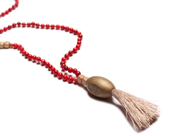 James and Jezebelle Coral & Wood with Tassel Necklace James and Jezebelle Coral & Wood with Tassel Necklace