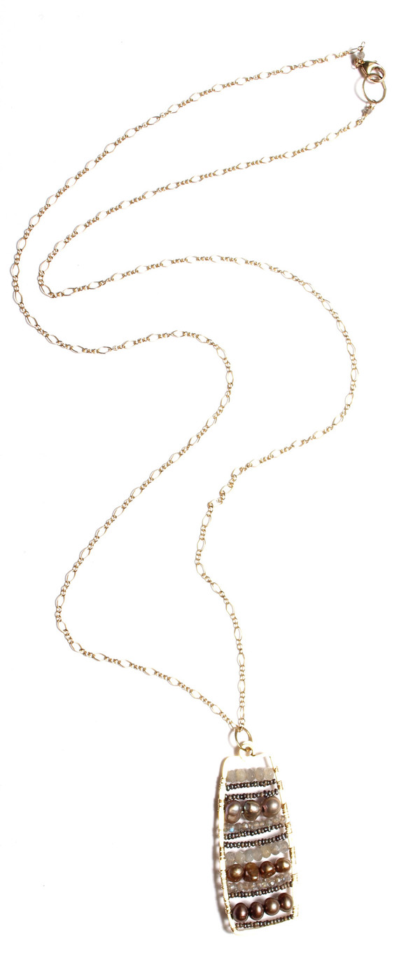 James and Jezebelle Labradroite & Pearl Paddle Necklace James and Jezebelle Labradroite & Pearl Paddle Necklace