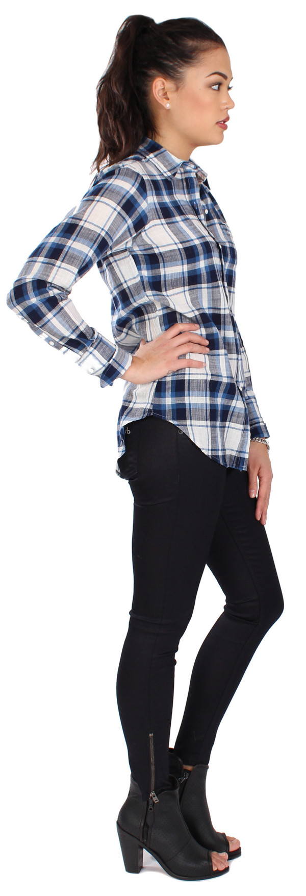 Nili Lotan Shirt Chambray Plaid in Blue Nili Lotan Shirt Chambray Plaid in Blue