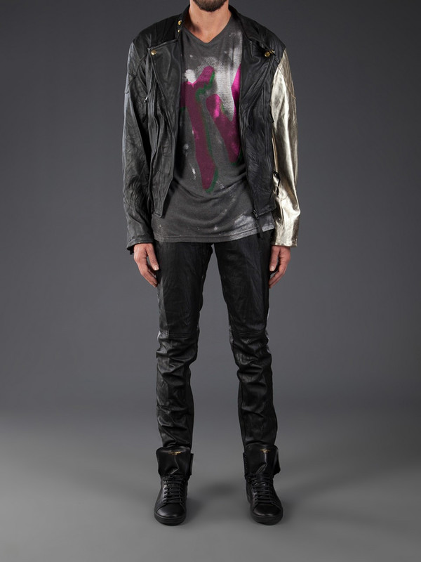 MEN'S HORACE LEATHER BIKER JACKET WITH 1 GOLD SLEEVE MEN'S HORACE LEATHER BIKER JACKET WITH 1 GOLD SLEEVE