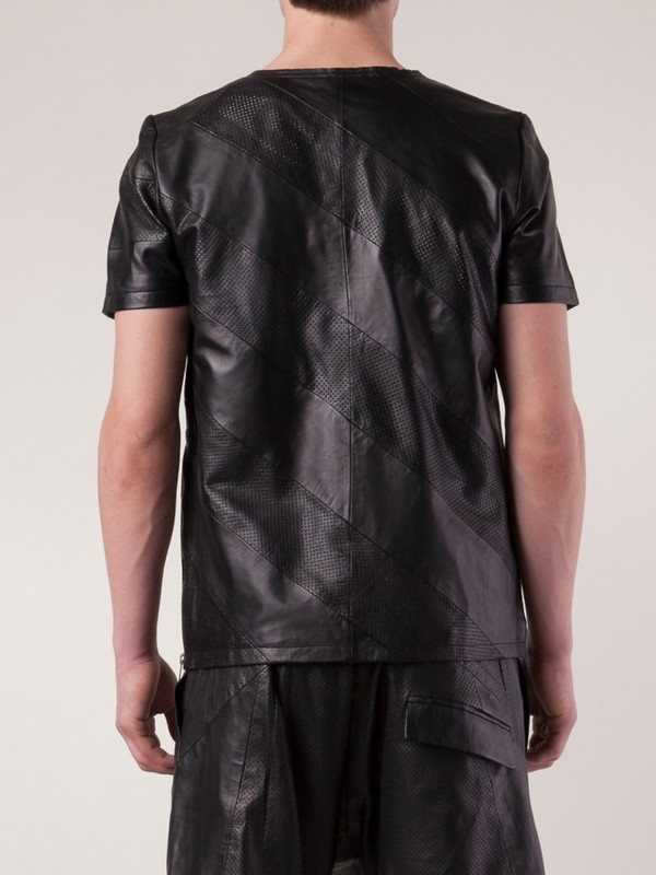 Sons Of Heroes Black leather perforated striped t-shirt Sons Of Heroes Black leather perforated striped t-shirt