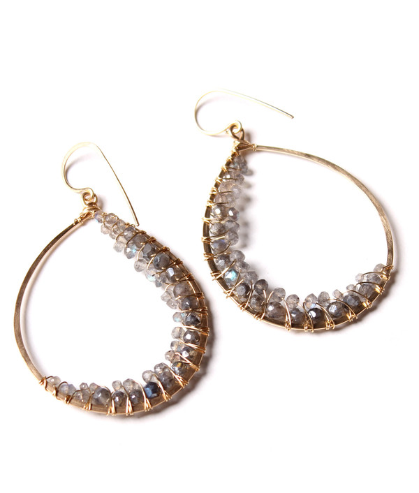 James and Jezebelle Labradorite Wrapped Large Hoops James and Jezebelle Labradorite Wrapped Large Hoops
