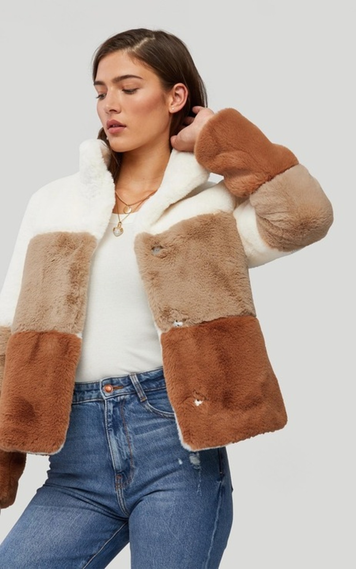 colour block faux fur jacket