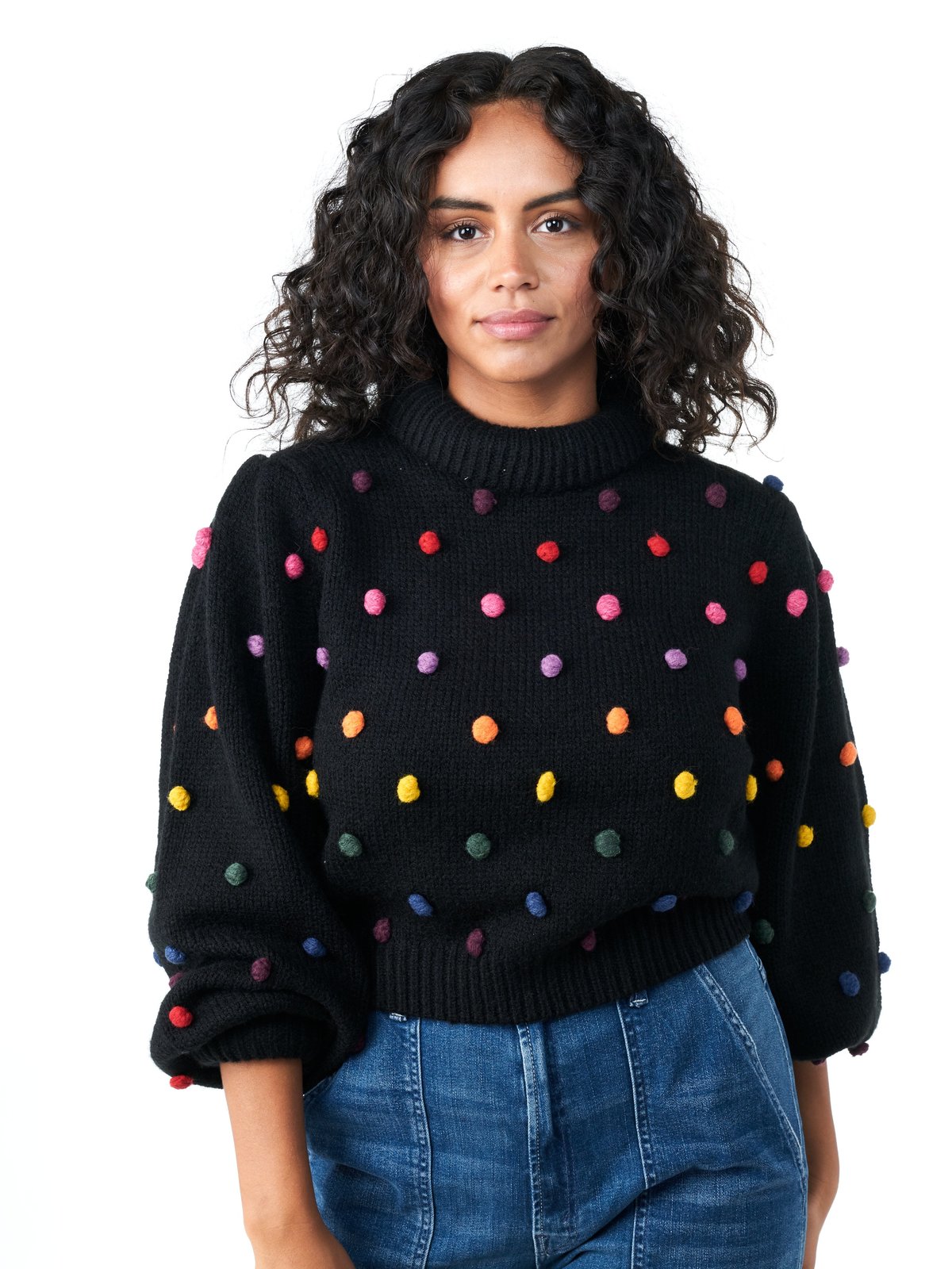 FARM RIO Rainbow Dots Sweater - Black 