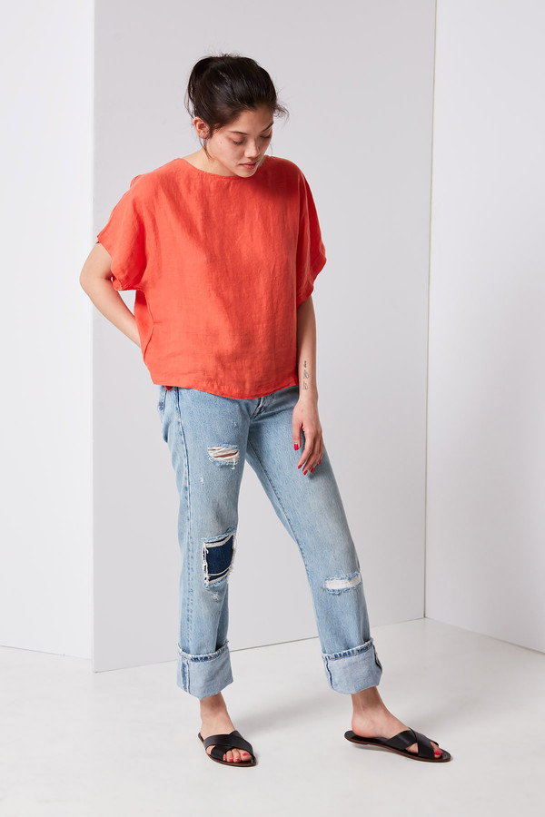Black Crane Linen Box Tee - Paprika Black Crane Linen Box Tee - Paprika