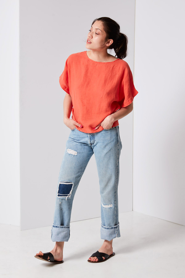 Black Crane Linen Box Tee - Paprika Black Crane Linen Box Tee - Paprika