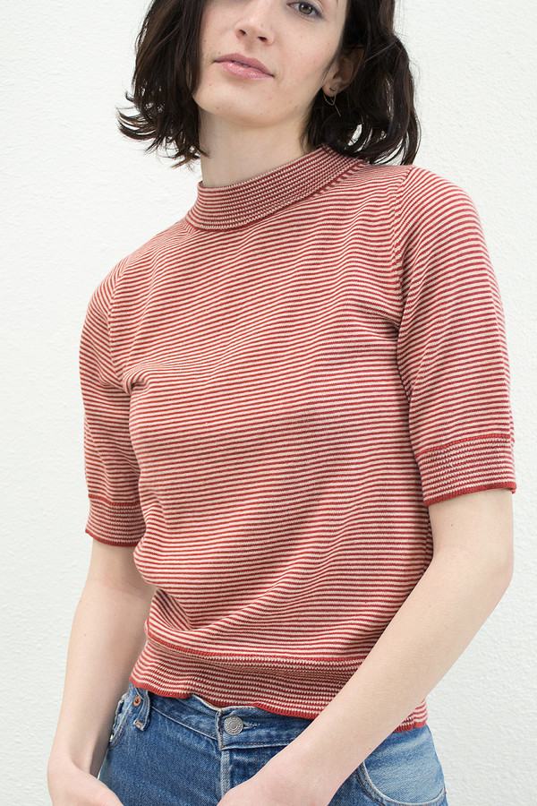 Micaela Greg Scarlet & Nude Mini Stripe Top Micaela Greg Scarlet & Nude Mini Stripe Top