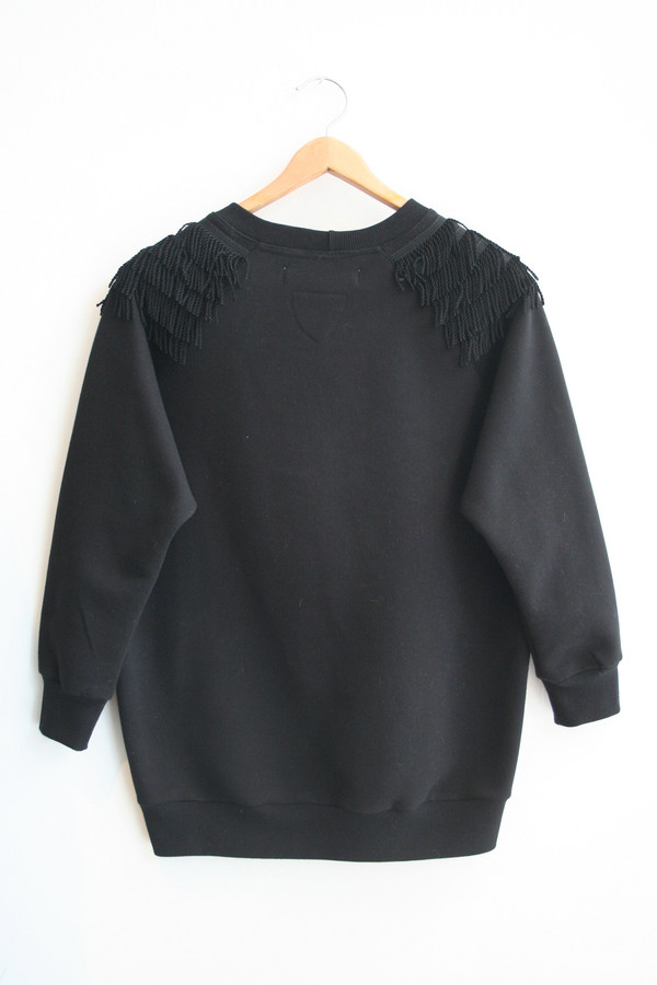 SKINNY SWEATS / OS Sweater short fringe - black SKINNY SWEATS / OS Sweater short fringe - black