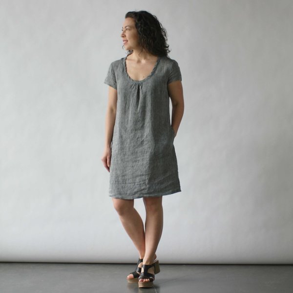 Nuthatch Shirred Dress in Washed Linen Nuthatch Shirred Dress in Washed Linen