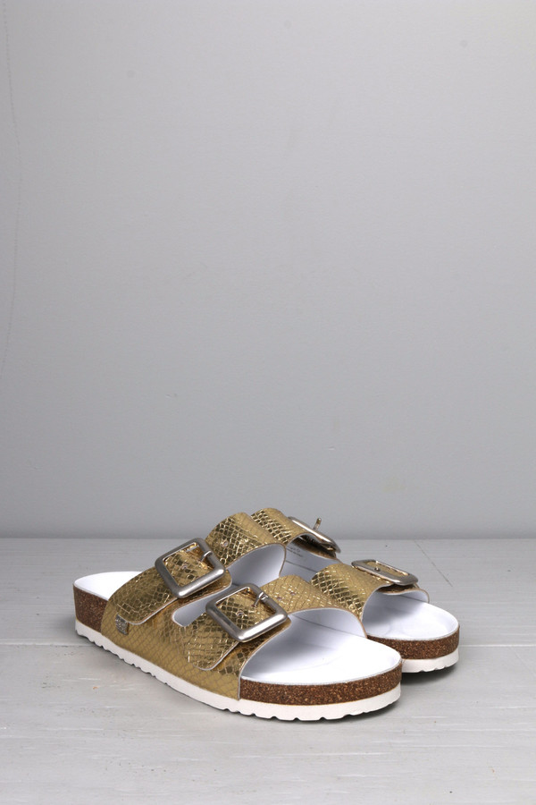 Leather Crown Gold Double Strap Sandal Leather Crown Gold Double Strap Sandal