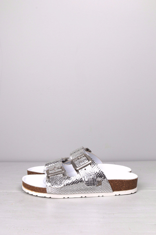 Leather Crown Silver Double Strap Sandal Leather Crown Silver Double Strap Sandal