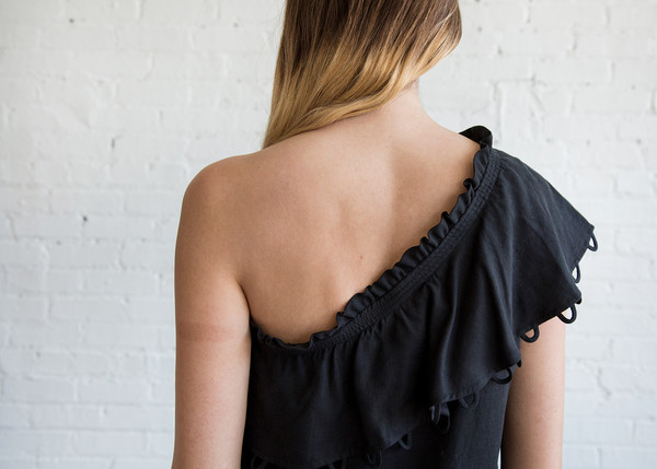 Apiece Apart Reina One-Arm Ruffle Dress Black Apiece Apart Reina One-Arm Ruffle Dress Black