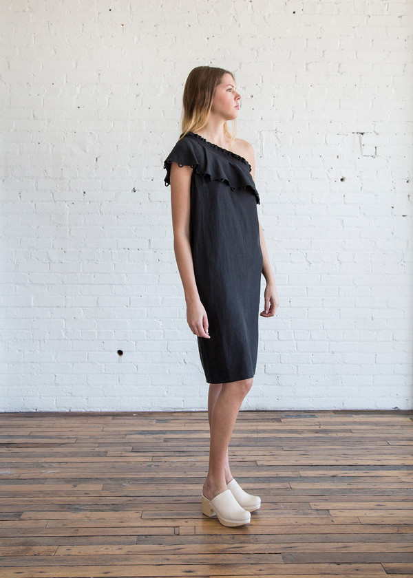 Apiece Apart Reina One-Arm Ruffle Dress Black Apiece Apart Reina One-Arm Ruffle Dress Black