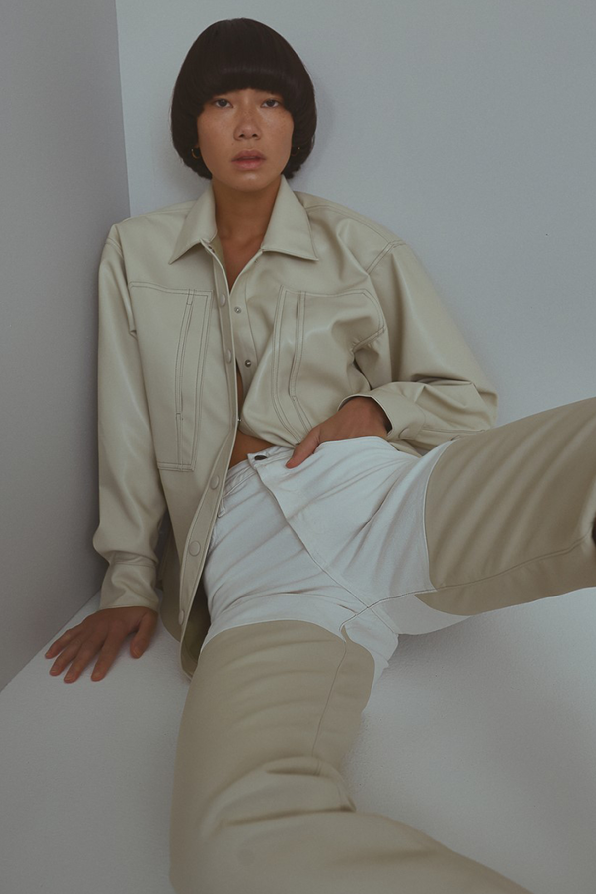 AGOLDE UTILITY VEGAN LEATHER SHIRT 
