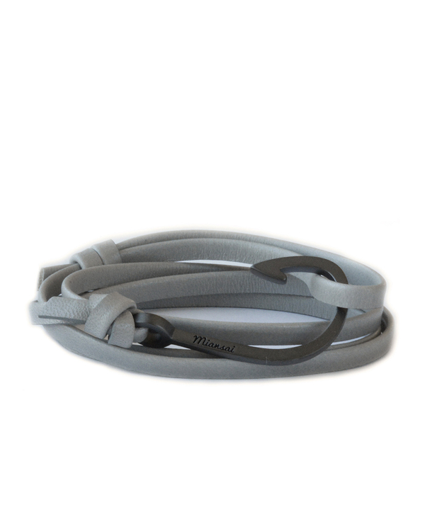Miansai Black Fish Hook And Grey Leather Wrap Bracelet Miansai Black Fish Hook And Grey Leather Wrap Bracelet