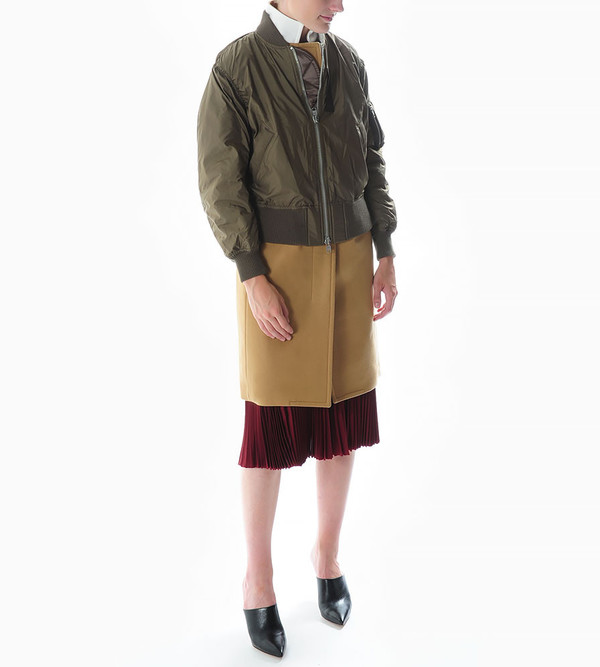 Sacai Luck Combination Puffer Jacket with Wool Coat in Camel Sacai Luck Combination Puffer Jacket with Wool Coat in Camel
