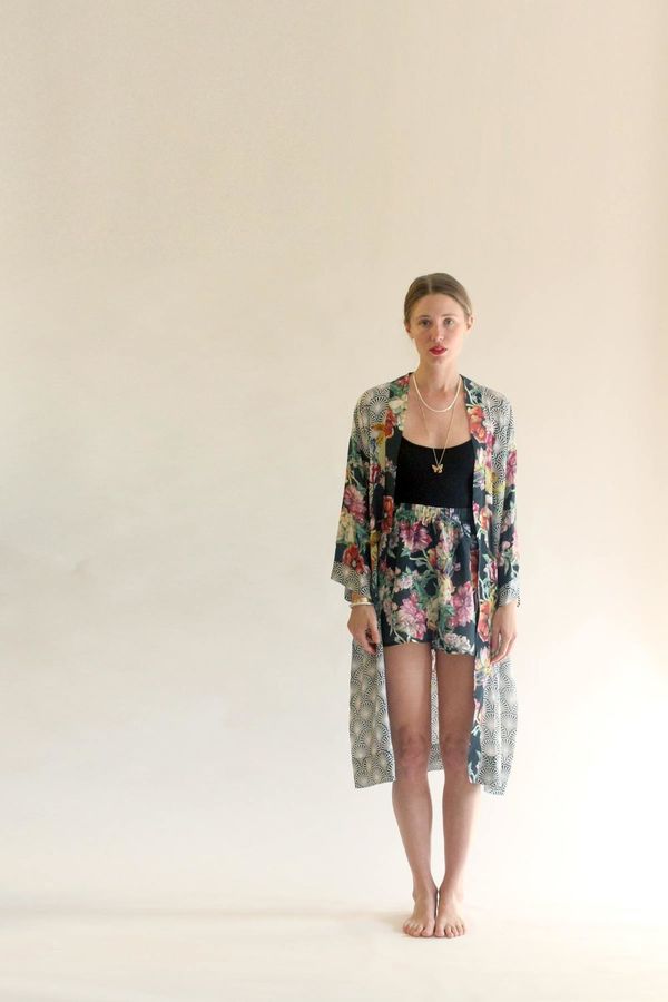 Strathcona Silk Short Black Watercolour Floral Strathcona Silk Short Black Watercolour Floral