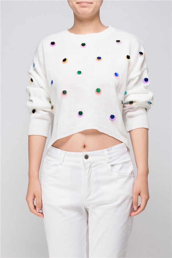 Few Moda Cropped Sequin Polka Dot Sweater Few Moda Cropped Sequin Polka Dot Sweater