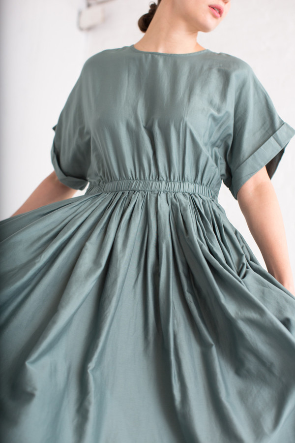 Black Crane Pleated Dress in Dark Forest Black Crane Pleated Dress in Dark Forest