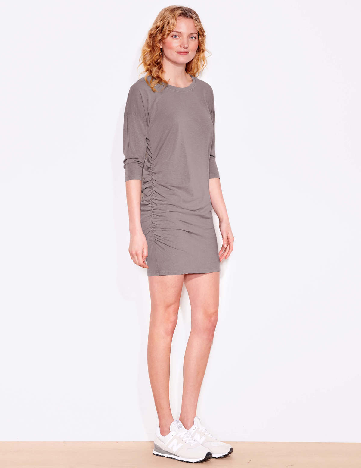 Sundry Three-Quarter Side Shirred Dress 