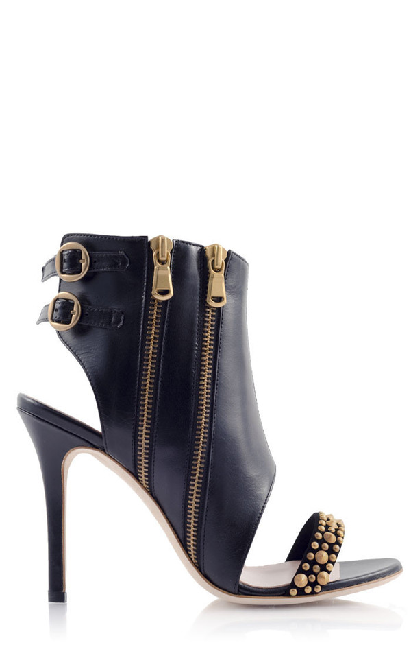 KONSTANTINA TZOVOLOU Amazon Black Leather Studded Cut-out Heels KONSTANTINA TZOVOLOU Amazon Black Leather Studded Cut-out Heels