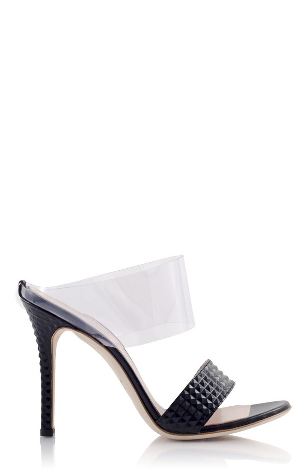 Konstantina Tzovolou Prinicipessa Pyramid Black Leather and PVC Mule Konstantina Tzovolou Prinicipessa Pyramid Black Leather and PVC Mule