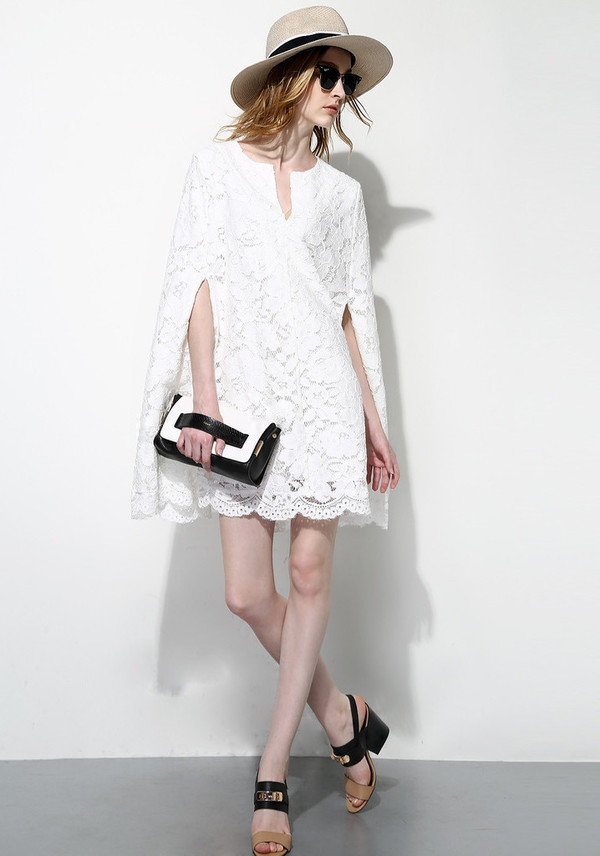 White Lace Cape Dress White Lace Cape Dress