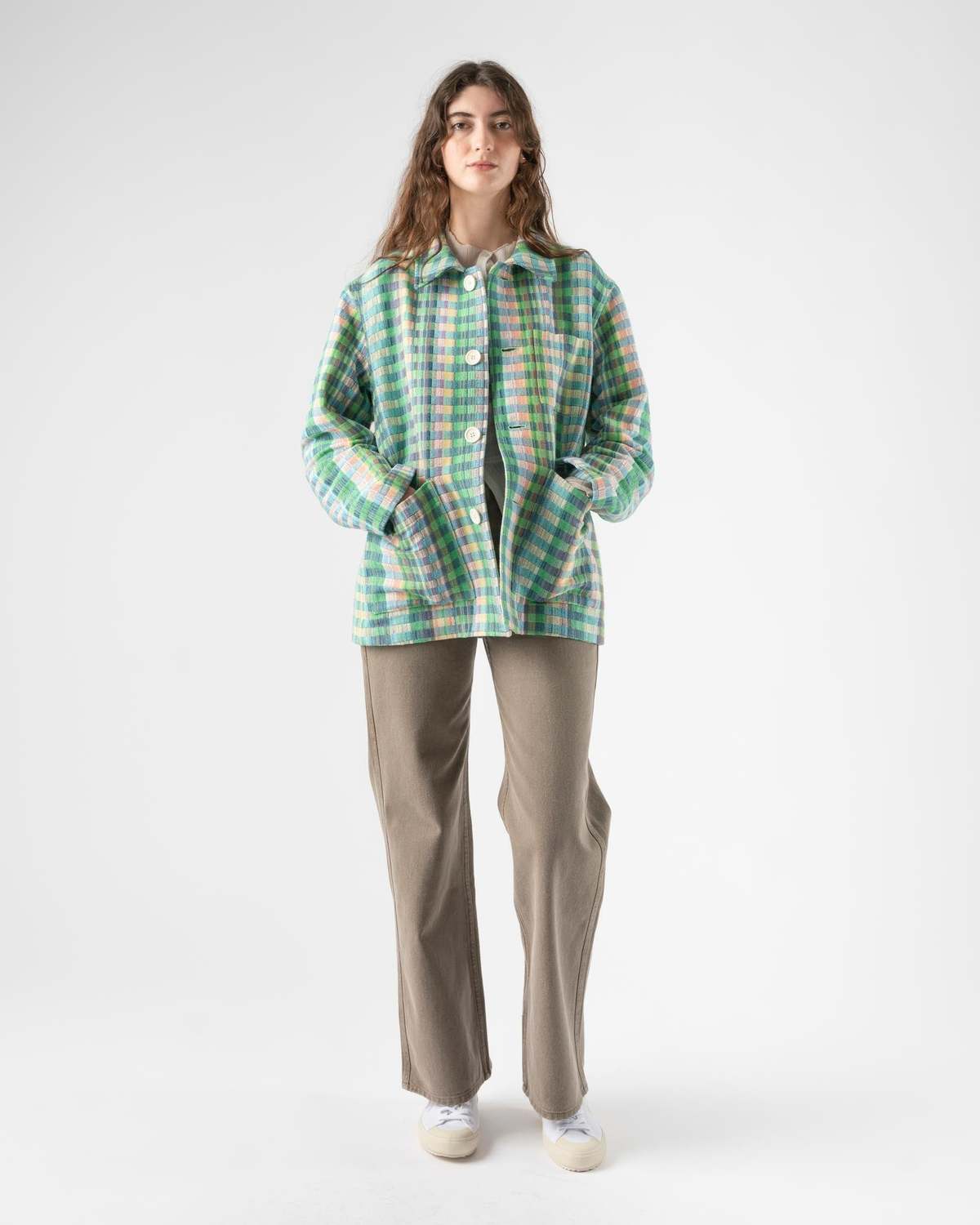 Amomento Linen Check Jacket - Green Amomento Linen Check Jacket - Green