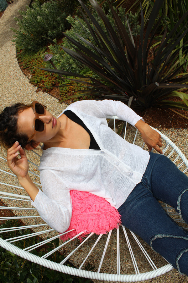 Beklina 3/4 Linen Knit Cardigan White Beklina 3/4 Linen Knit Cardigan White