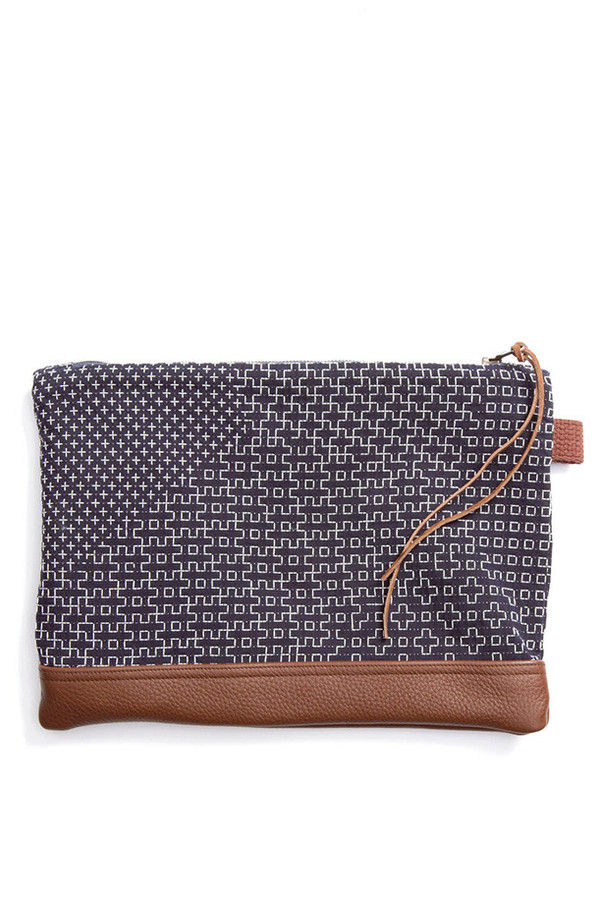Kiriko Sashiko Leather Clutch Navy Pattern Kiriko Sashiko Leather Clutch Navy Pattern