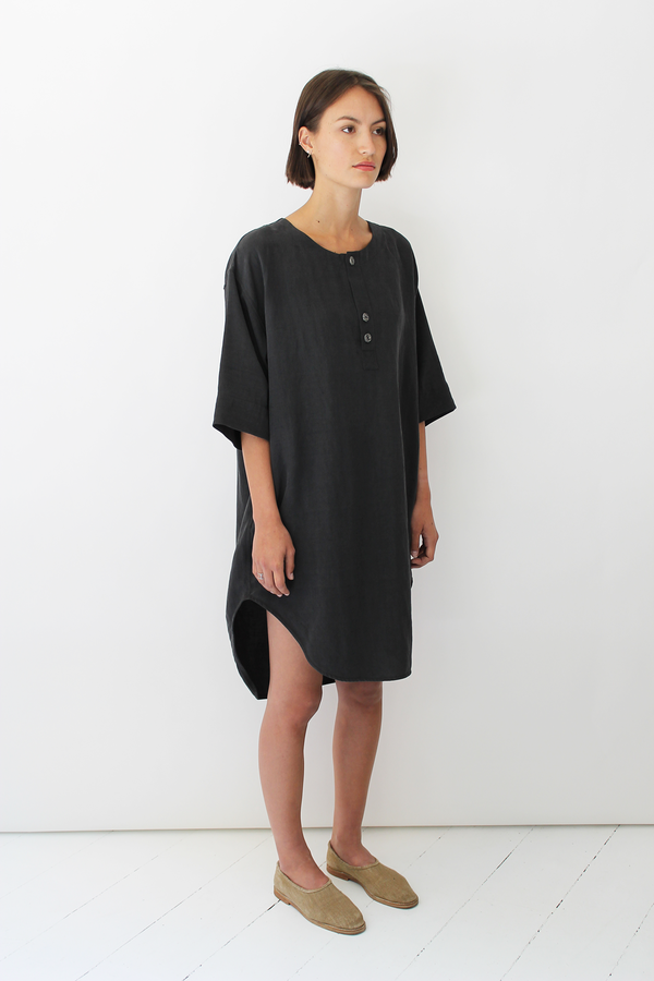 ULIHU silk + linen dress charcoal black ULIHU silk + linen dress charcoal black