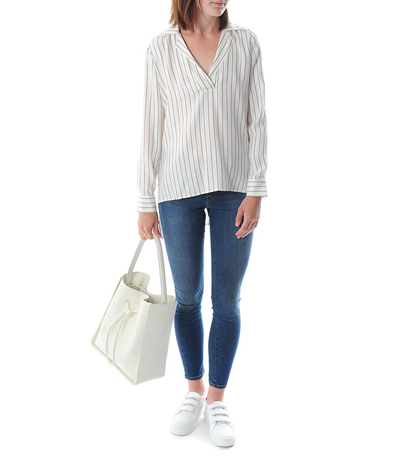FRAME Denim Le High Popover Blouse | Gardena Stripe FRAME Denim Le High Popover Blouse | Gardena Stripe