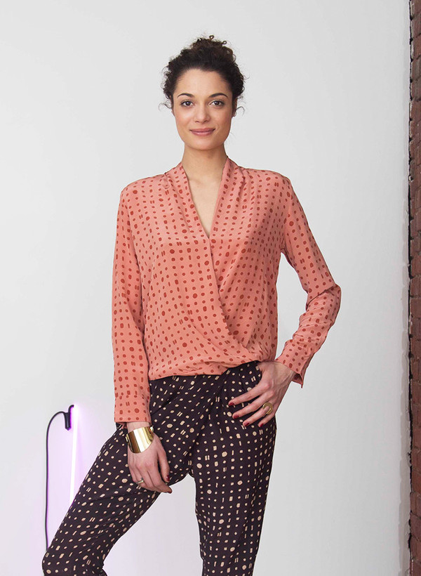 Seek Collective Priya crossover shirt | pink/red portals print Seek Collective Priya crossover shirt | pink/red portals print