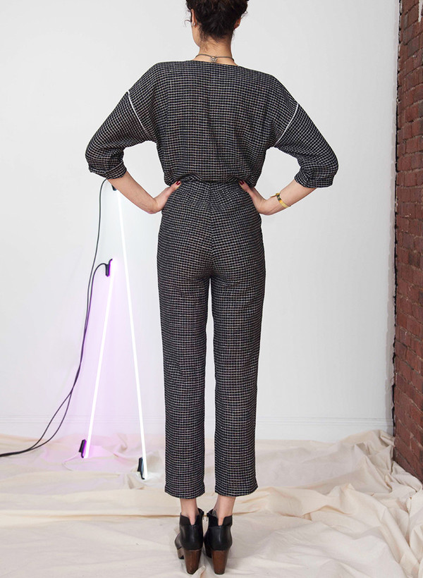 Seek Collective Rilke romper | black grid weave Seek Collective Rilke romper | black grid weave