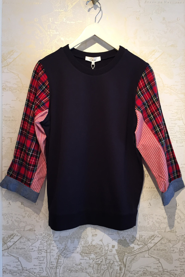 Clu Fleece sweatshirt with plaid sleeve Clu Fleece sweatshirt with plaid sleeve