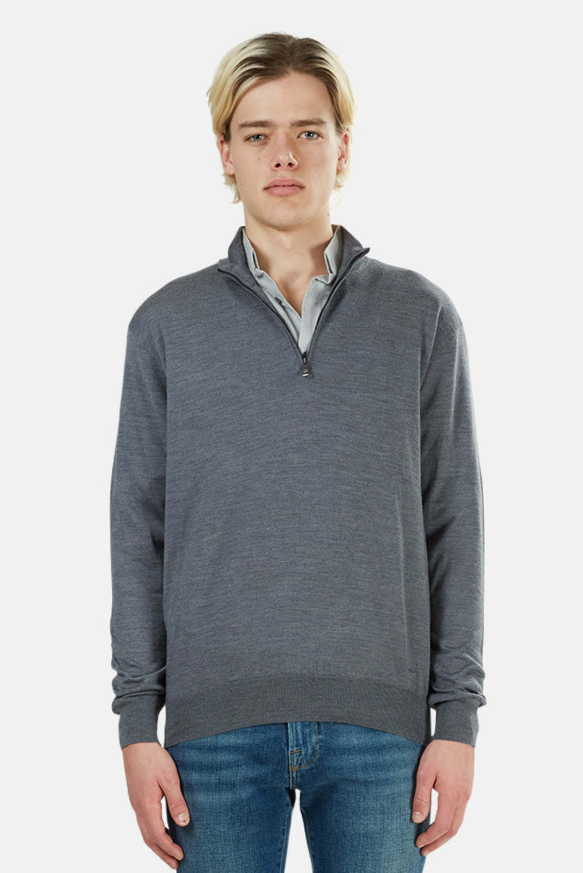 Shark Mock Neck Half Zip Sweater - Grey 