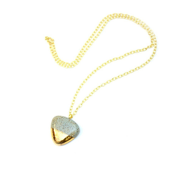 Porcelain and Stone Gold Dipped Pebble Pendant Necklace Porcelain and Stone Gold Dipped Pebble Pendant Necklace