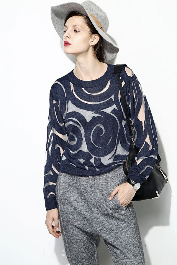 FEW MODA Sheer Circle Textured Sweater FEW MODA Sheer Circle Textured Sweater