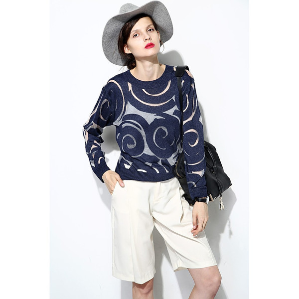 FEW MODA Sheer Circle Textured Sweater FEW MODA Sheer Circle Textured Sweater