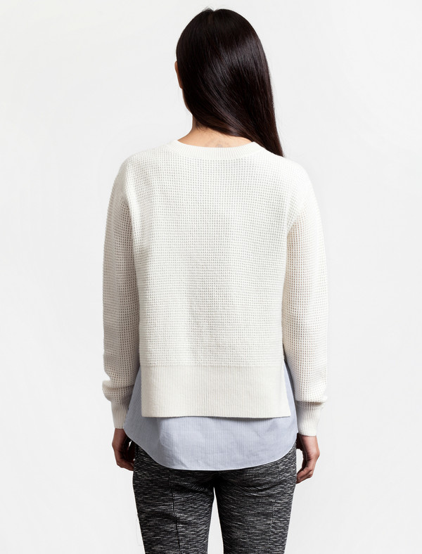 Thakoon Addition Womens Waffle Combo Pullover Ivory Thakoon Addition Womens Waffle Combo Pullover Ivory