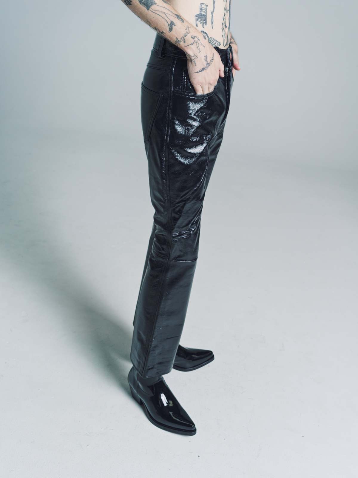 Ernest W. Baker Leather Flare Trousers - Black | Garmentory